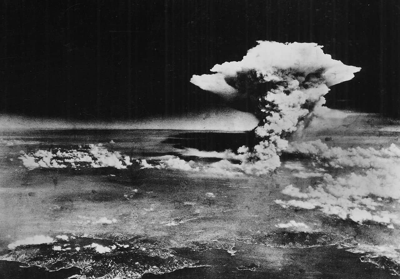 Atomic cloud over Hiroshima, taken from Enola Gay flying over Matsuyama, Shikokuon via Wikipedia