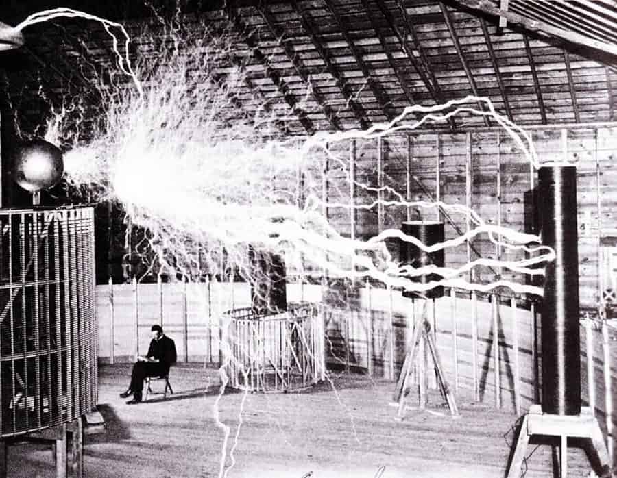 Nikola Tesla in his laboratory