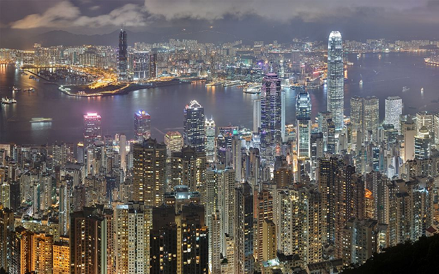 Panorama of the Hong Kong night skyline