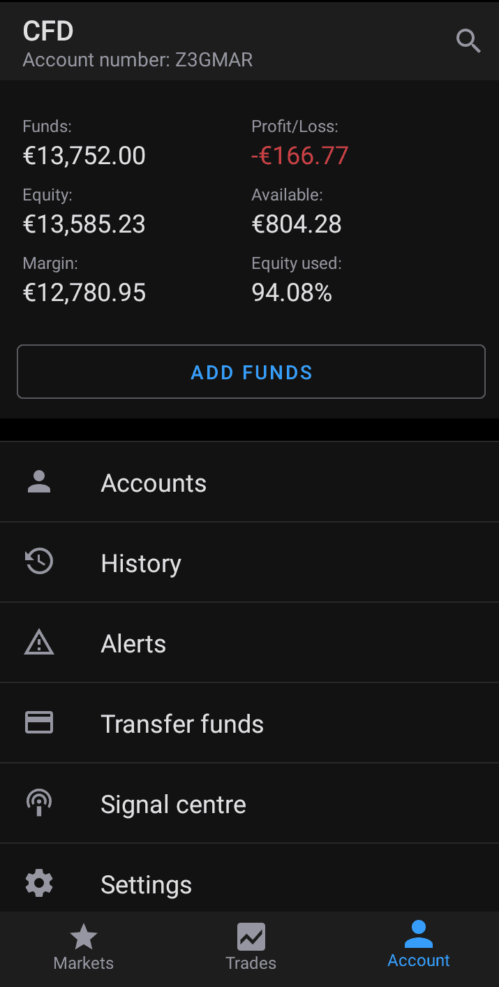 Screenshot of IG account funding example.
