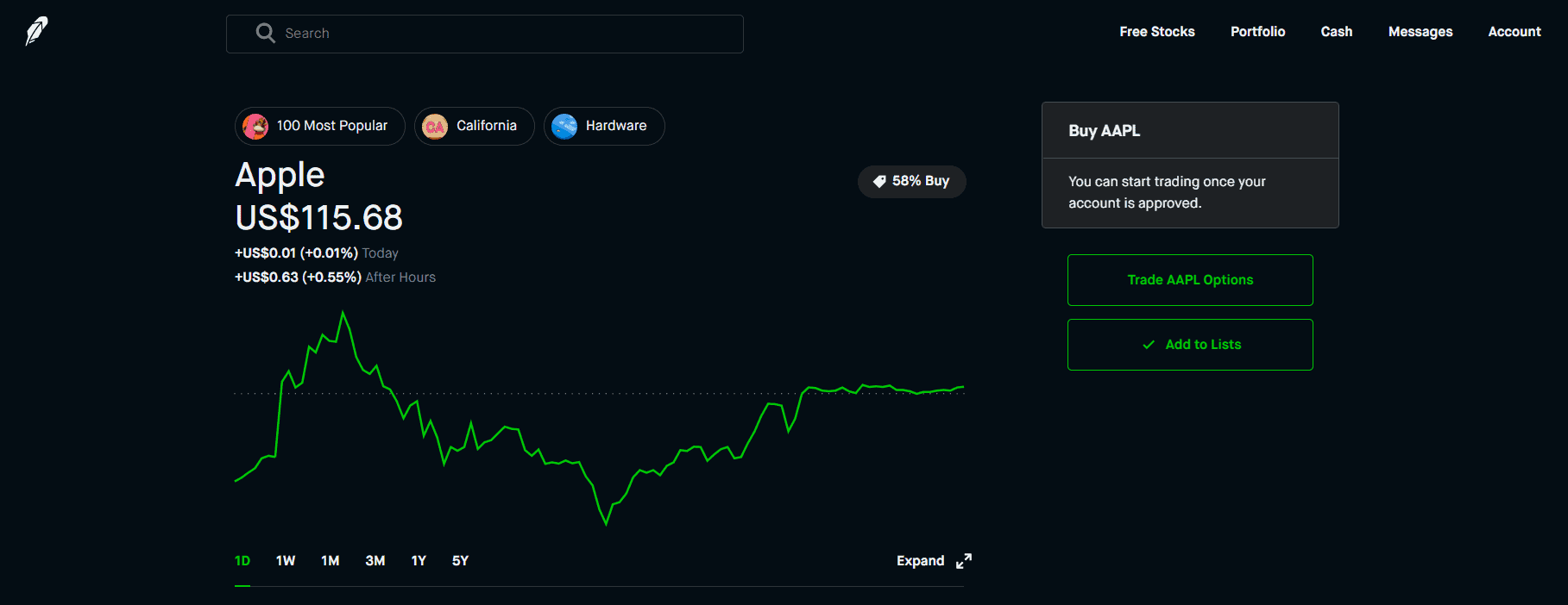 Buscador de acciones de Robinhood