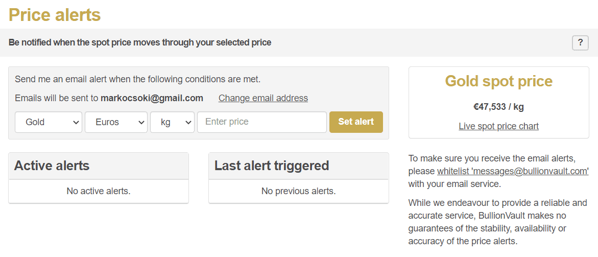 bullionvault price alerts