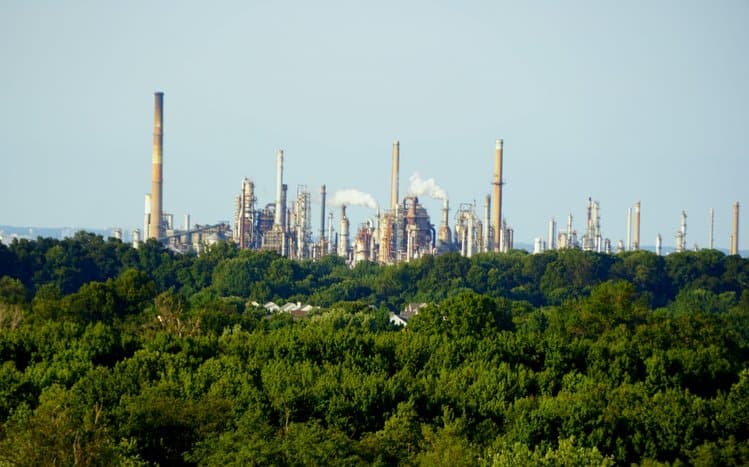 New Castle County, Delaware, U.S.A - September 7, 2020 - The view of industrial area from Route 1 in the summer
