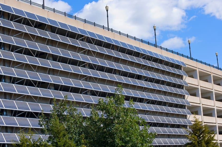solar panels mounted on exterior wall of parking garage in saint paul minnesota
